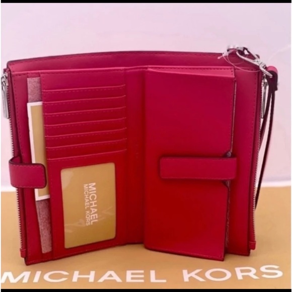 Michael Kors Jet Set travel double zip wristlet, wallet, clutch Electric Pink - Picture 2 of 6